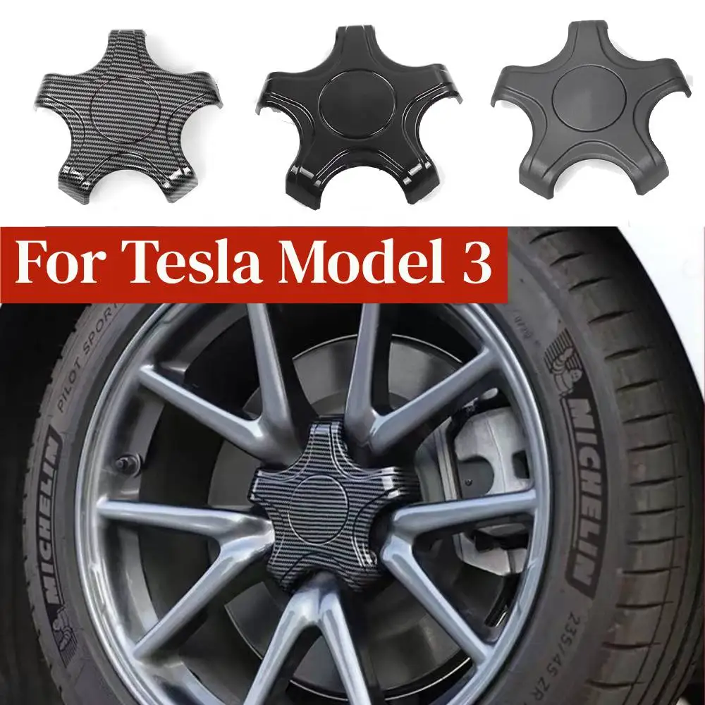 

4pcs Wheel Center Caps Hub Cover for Tesla Model 3 Five Claw Type Carbon Fiber Athletic Hubcaps Car Decoration Accessories 2023