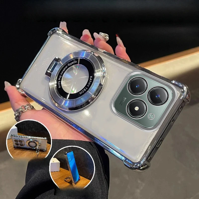 Luxury Plating Shockproof Ring Stand Case - Transparent Silicone Cover