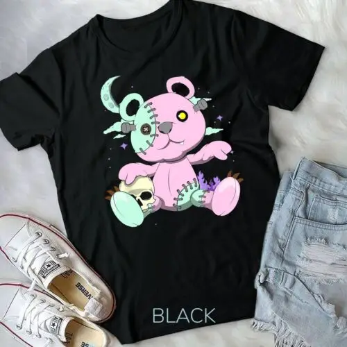

Kawaii Pastel Goth Witchy Bear and Skull Cute жуткий медведь унисекс футболка