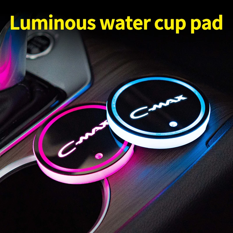 Led 자동차 물컵 매트, 음료 거치대, 포드 C-max 엠블럼용, 자동차 인테리어 장식 분위기 조명