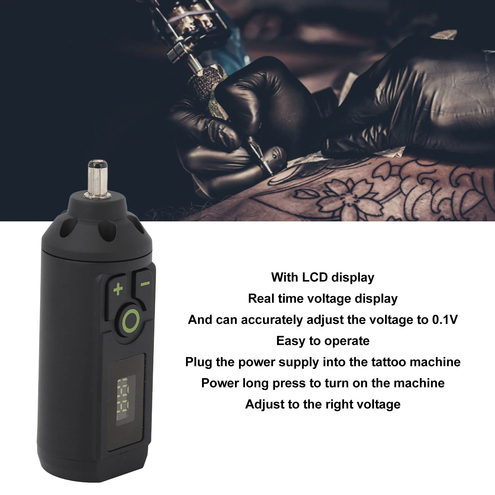 Black Tattoo Machine Battery Wireless Tattoo Machine Battery Type C Alloy Digital LCD Power Supply for Beauty Salon