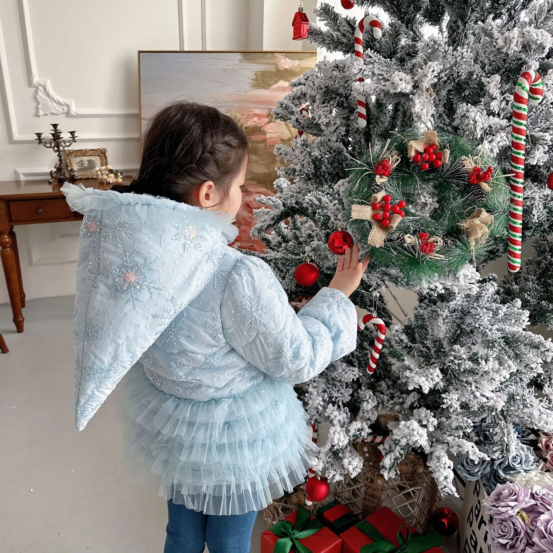 

Girls' cotton jacket 2023 winter clothing new children's Princess lace embroidery Cotton jacket toddler girl jacket