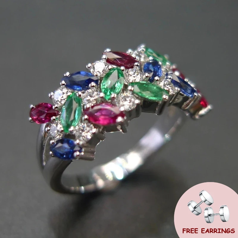 

Trendy Finger Rings 925 Silver Jewelry with Zircon Gemstone Accessories for Women Wedding Engagement Party Gift Ring Size 6-10