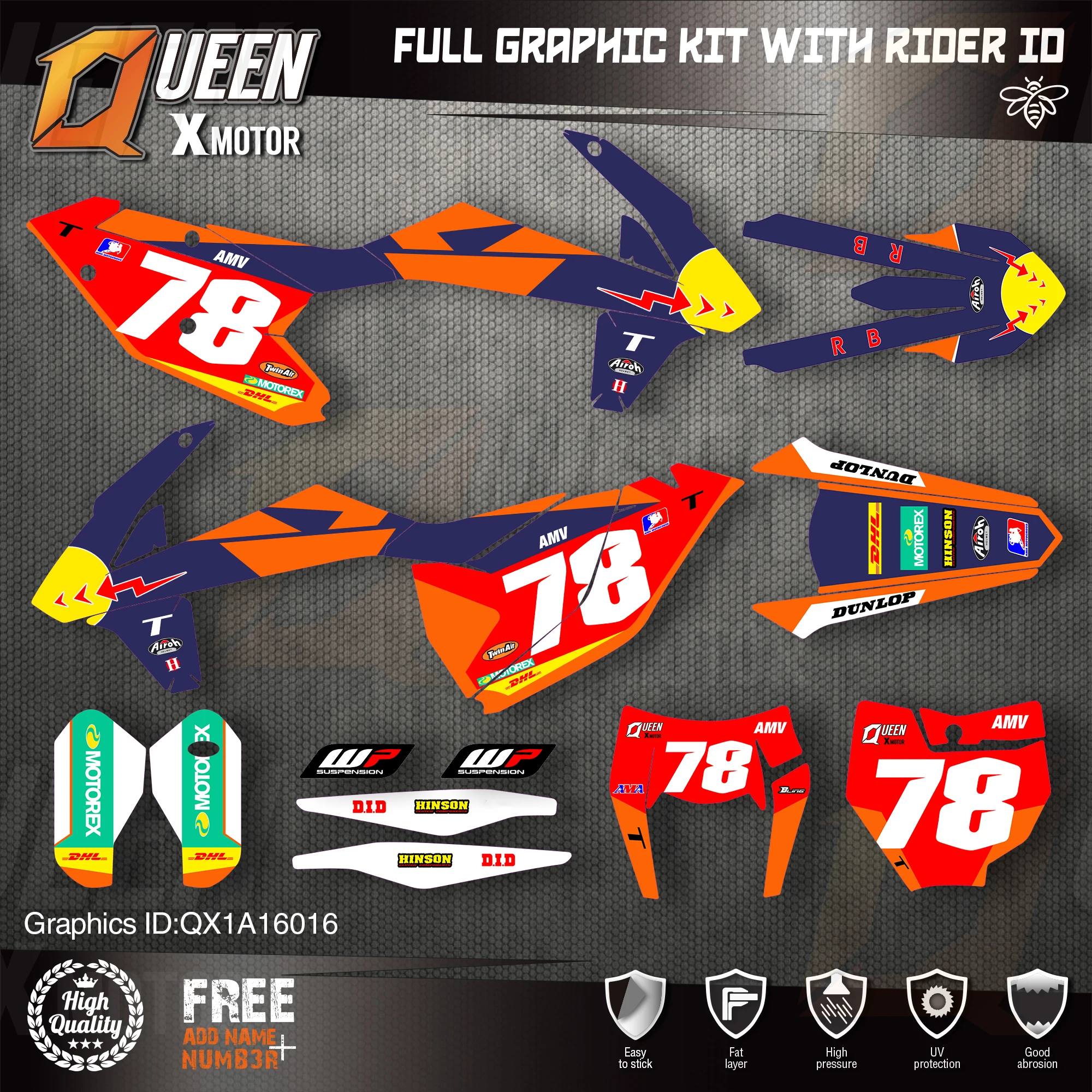 

QUEEN X MOTOR Custom Team Graphics Decals Stickers Kit For KTM 2016 2017 2018 SX SXF , 2017 2018 2019 EXC XC-W EXC-F 016