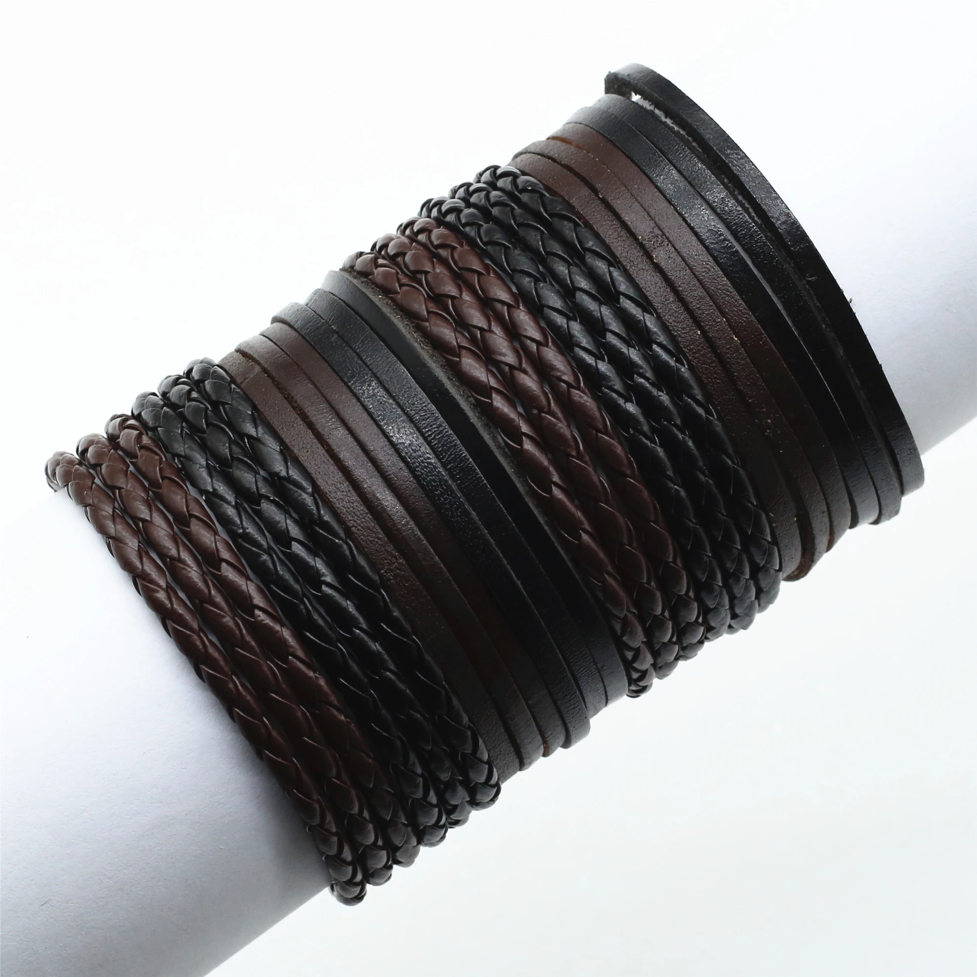 WestBull 3 레이어 꼰 브라운 블랙 가죽 팔찌 남성 여성 팔찌 Bangle ..