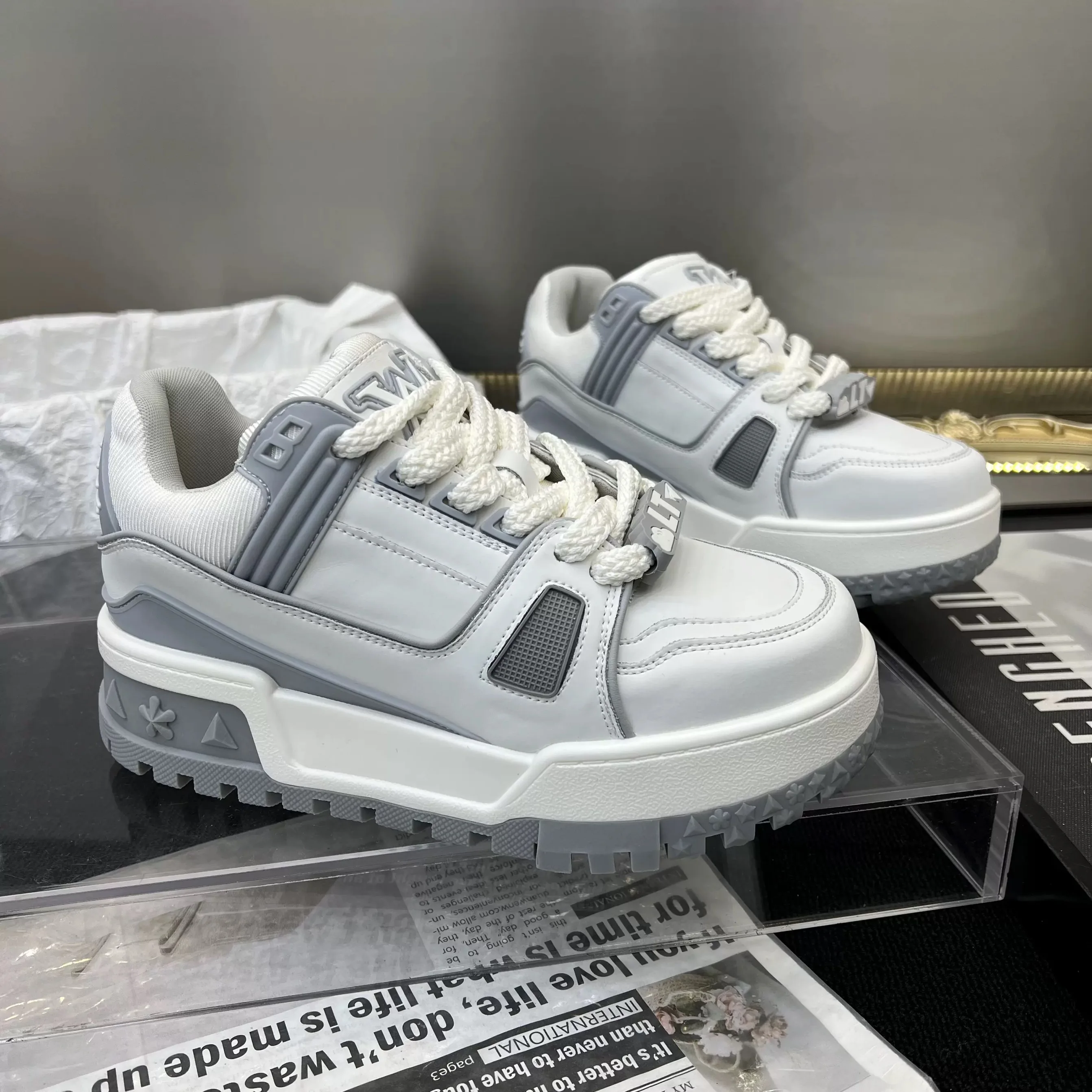 Women's Blue Multi-Layer Chunky Sneakers Image 4