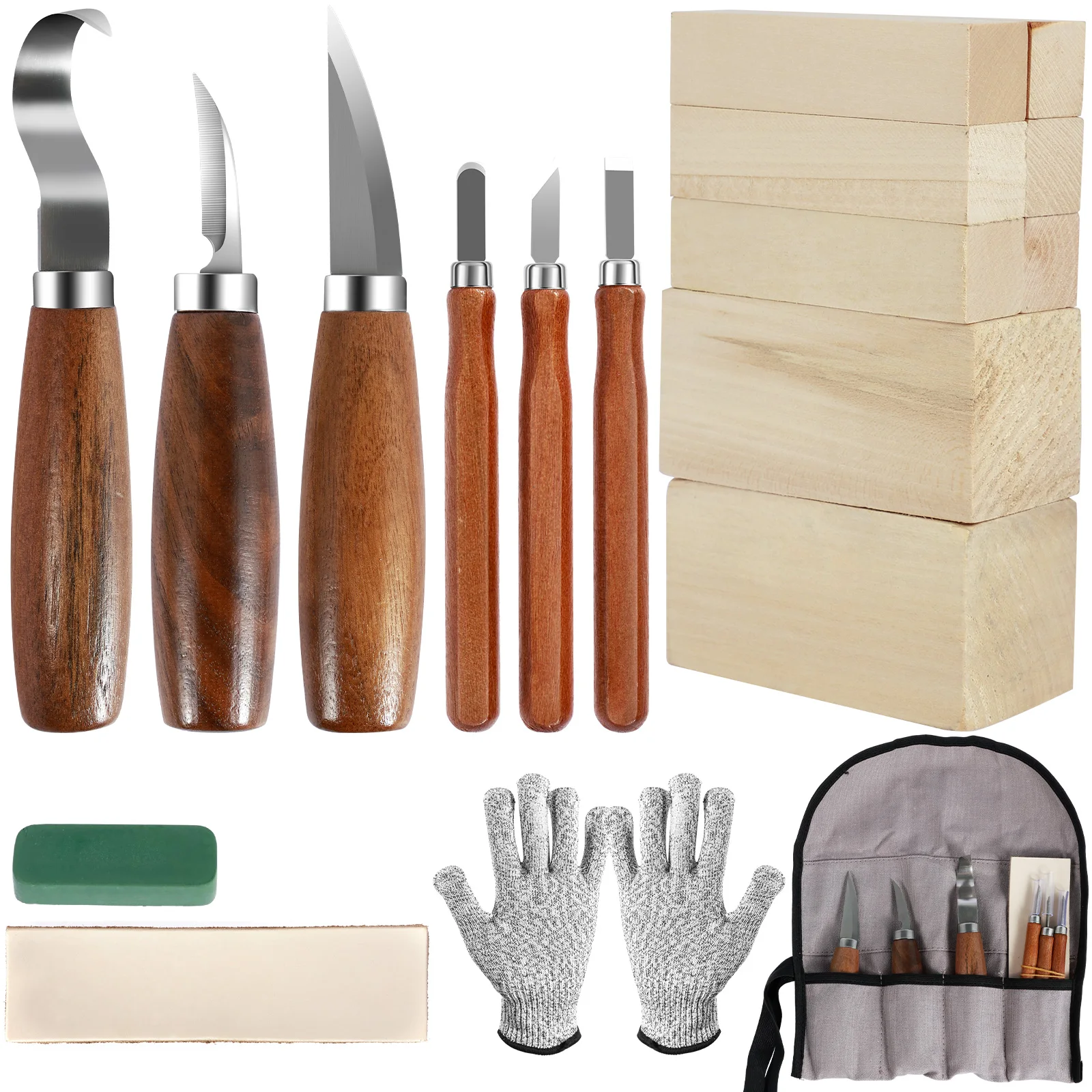 

18Pcs Wood Carving Tool Kit Multipurpose Wood Whittling Set Premium Wood Hand Carving Cutters with Carving Blocks Gloves