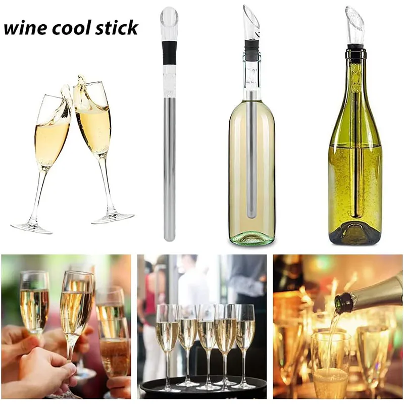 Stainless Steel Ice Wine Stick Wine Bottle Chiller Stick with Pourer & Aerator 3 in 1 Cooler Stick Set