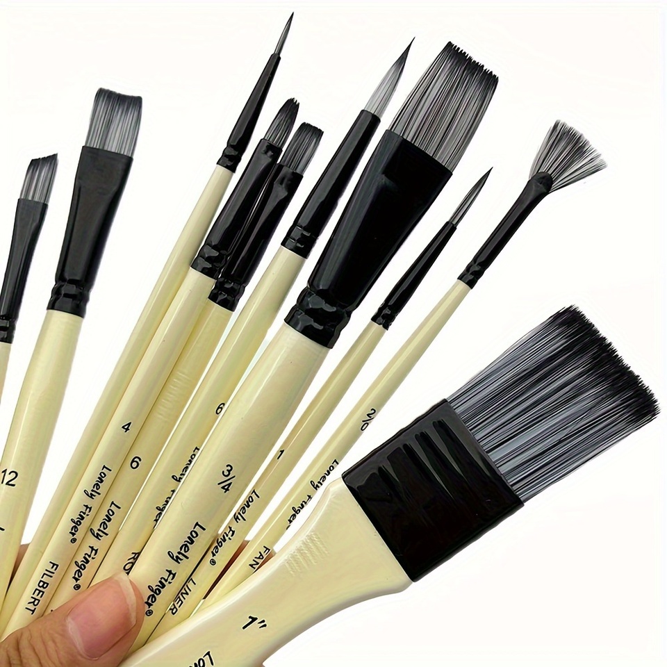 10-Piece Professional Artist Painting Brush Set with Bag- Premium Nylon Bristles for Oil, Acrylic, Watercolor Gouache Painting