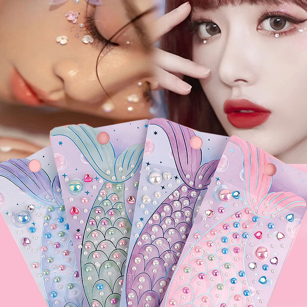 

Mermaid Diamond Pearl Stickers Decorative Stickers Acrylic Diamond Self-adhesive Eyes Face Stickers DIY INS Body Art Decorative