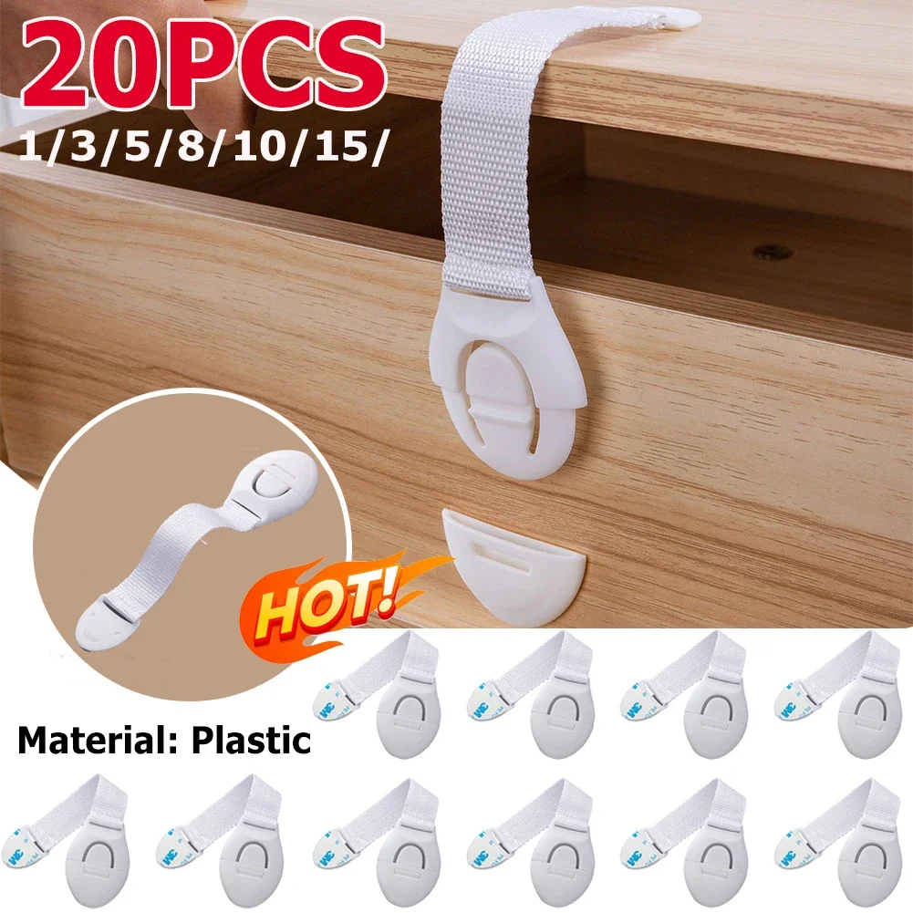 Child Safety Strap Locks No Drilling Drawer Lock Adhesive Plastic Protection Door Lock Cabinets Drawers 1-20PCS