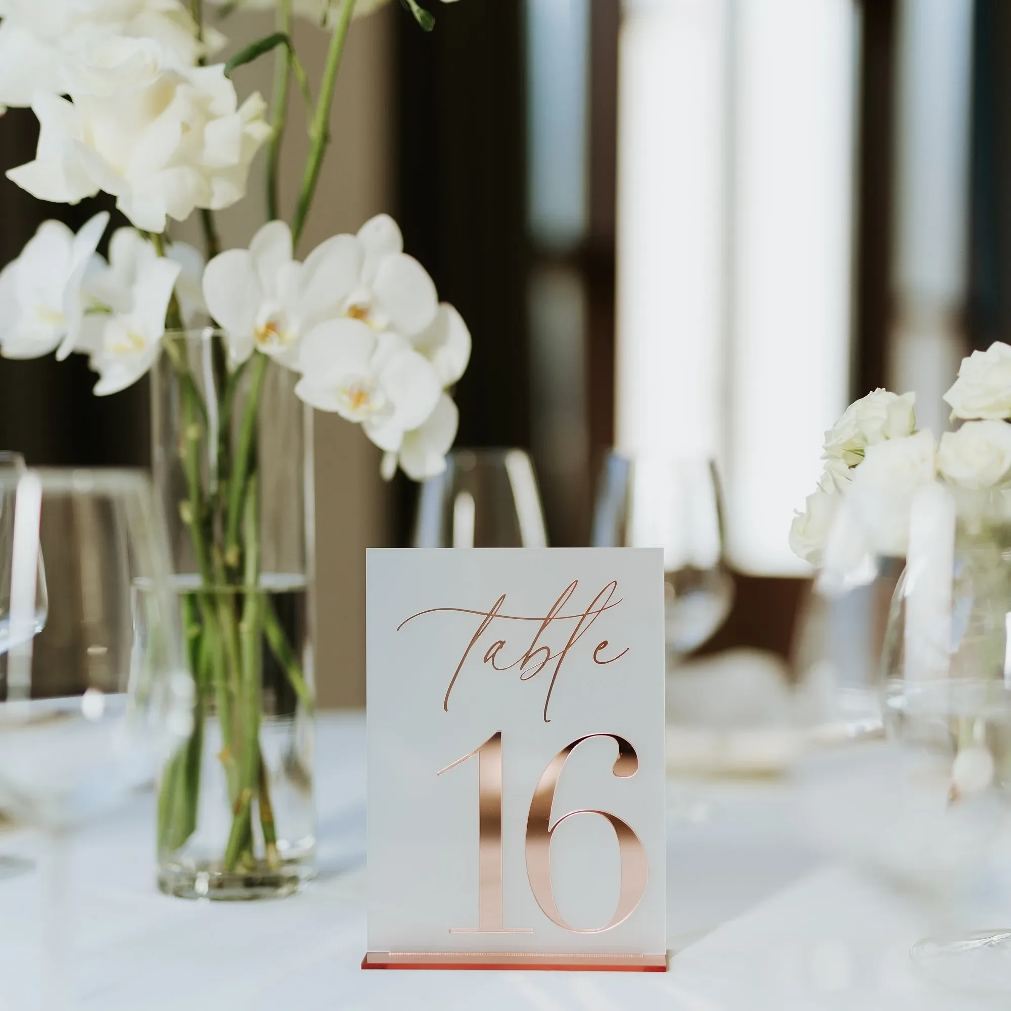 Rose Gold Mirror and Frosted Acrylic Table Signs Wedding Table Numbers with Stands Acrylic Numbers Modern