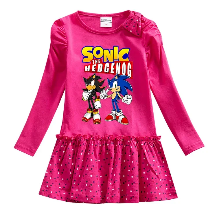 

2023 New Sonic Children's Clothing Spring and Autumn Girls' Dress Pure Cotton Long-sleeved Fashion Casual Dress Children's Skirt