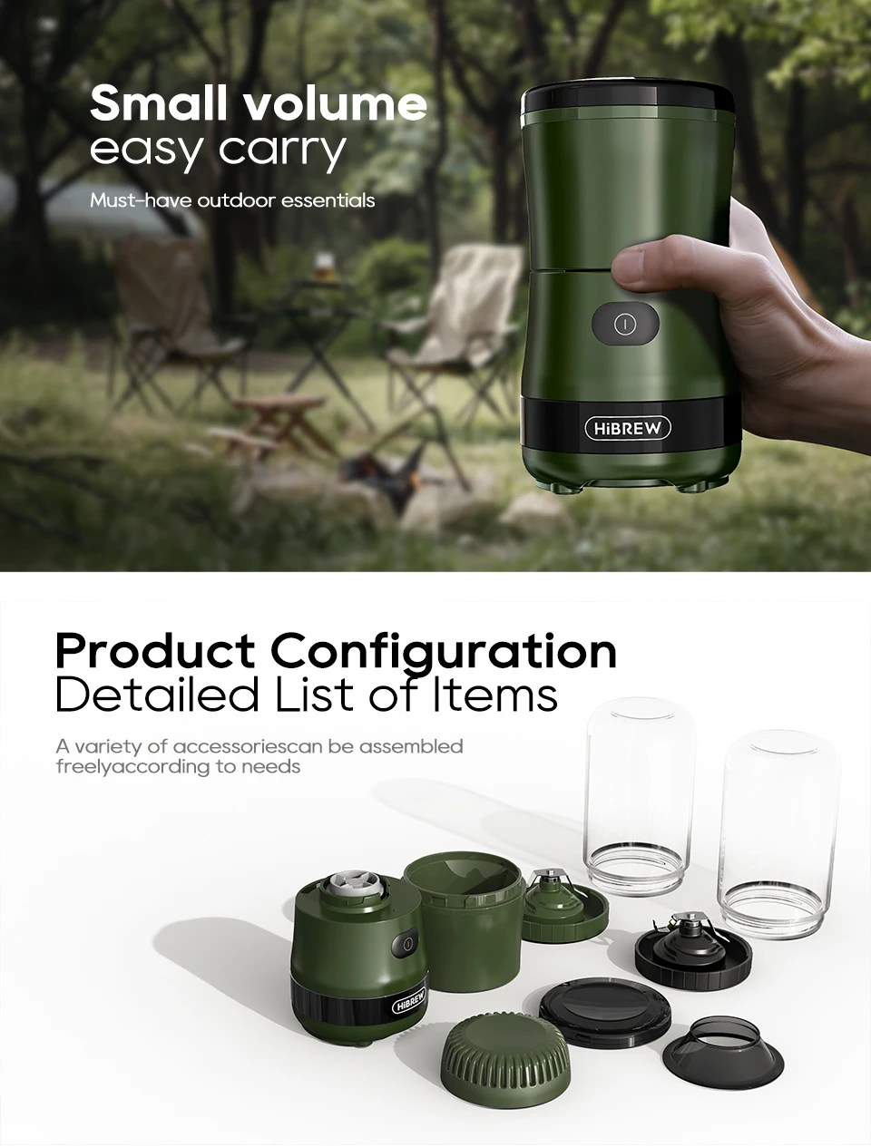مطحنة قهوة كهربائية محمولة HiBREW G2 - خلاط سموثي...