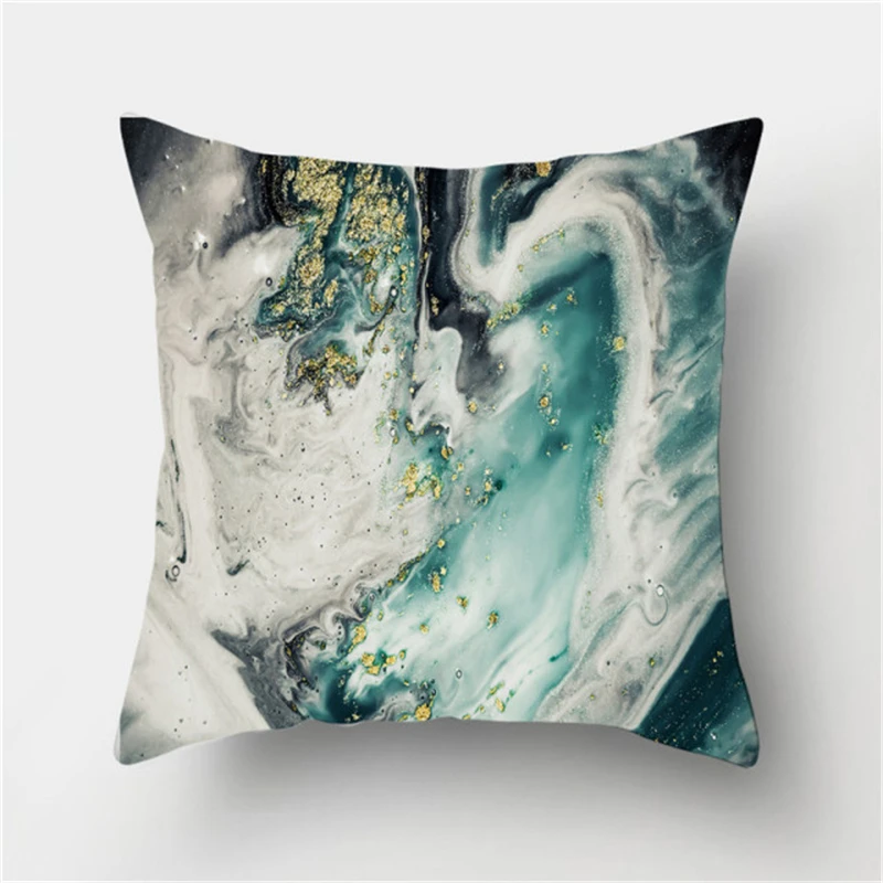 2022 Gold Blue Marble Quicksand Print Cushion Cover Ocean Sea Patter For Wedding Decor Pillowcase Home Decor Party Decor 45x45CM