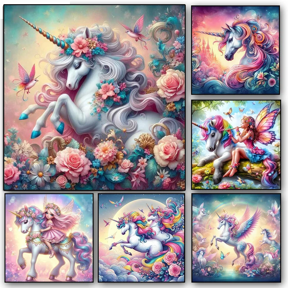 Colorful Unicorn and Angel Girl DIY diamond painting New 2024 Full Animals Diamond Mosaic Cross Stitch Embroidery Kit A972