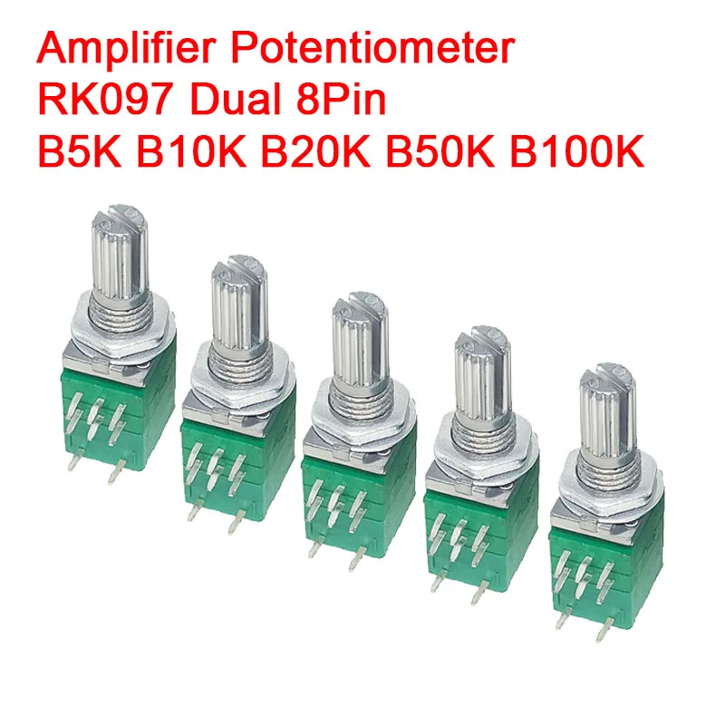 5pcs RK097N 8PIN Potentiometer with Switch Audio Axis 15mm Amplifier