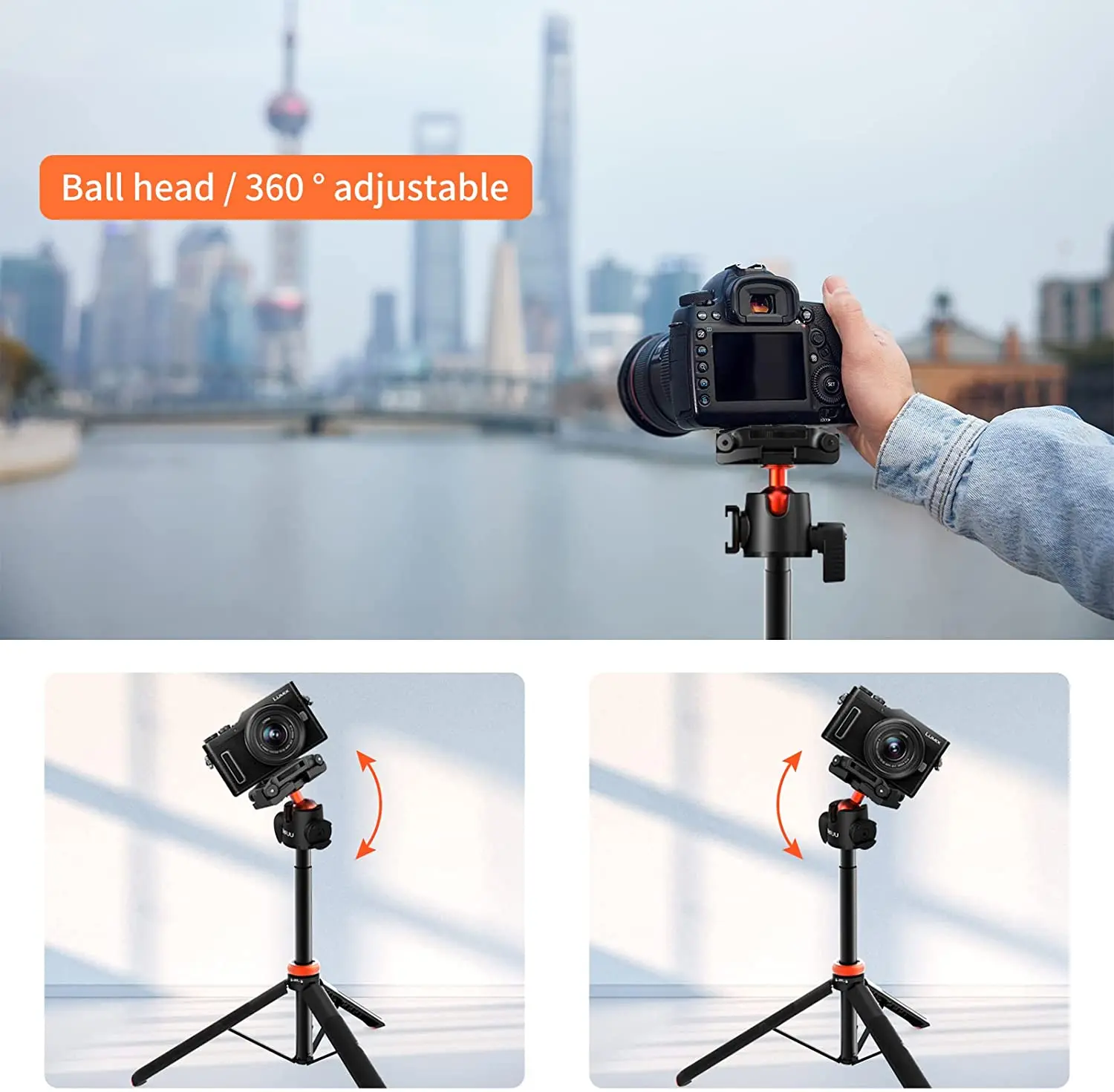 UURIG TP-02 Selfie Stick Tripod Stand with Flexible Ball 130cm Max.Height 1/4 ''Screw Connection for Smartphone Camera Vlog Live