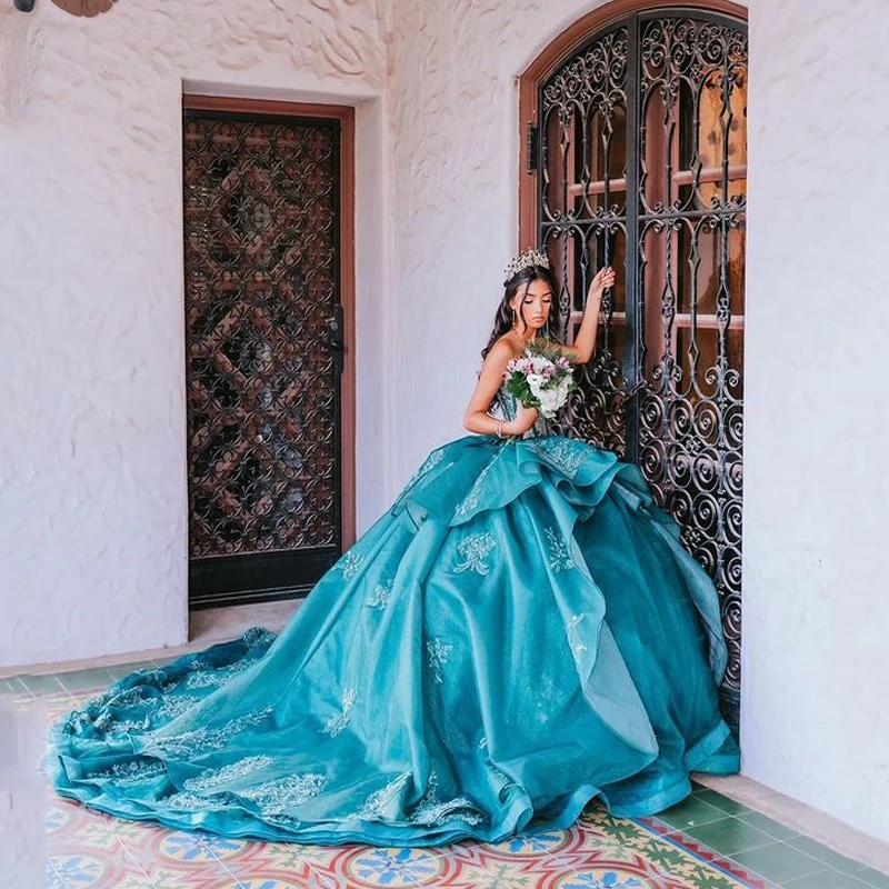 

Blue Shiny Off Shoulder Quinceanera Dress Ball Gown Dress Appliqué Lace Sweetheart Sweet 16 Vestidos De Fiesta