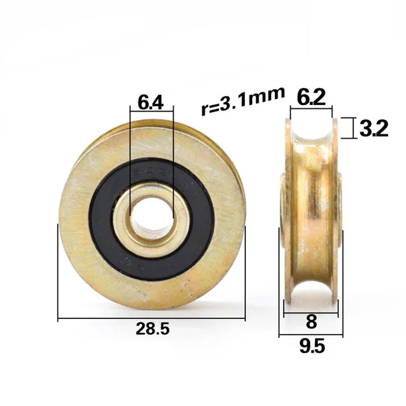 Grooved Bearing U Concave Wheel 6mm Wire Rope Guide Wheel Suspension Support Pulley Cross Line Fixed Pulley 6.4*28.5*8