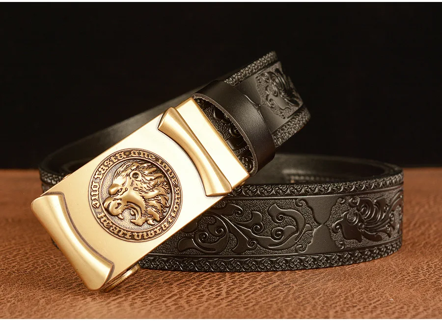 Männer Echtes Leder Gürtel Luxus Gold Löwe Metall Automatische Schnalle Rindsleder Gürtel für Männer Jeans Bund Männlich Strap Schwarz – Detail 12