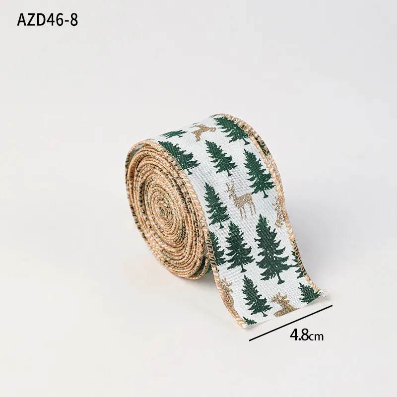 2M Red Green Christmas Ribbon Hot Stamped Linen Printed Christmas Polyester Ribbons New Years Home Decoration Bow Gift Packing