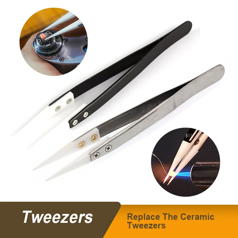 Ceramic Head With Hardware Handle Zirconia Stainless Steel Antistatic Insulation High Temperature Resistant Tweezers precision tweezers tweezer tool esd anti static tweezers ceramic tweezers
