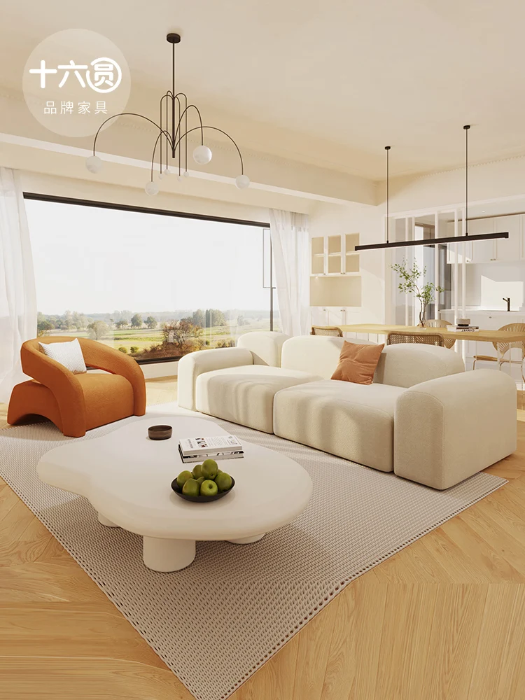 

Custom cream style tofu cube Japanese size apartment living room Nordic inline three-seat two-seat sofa