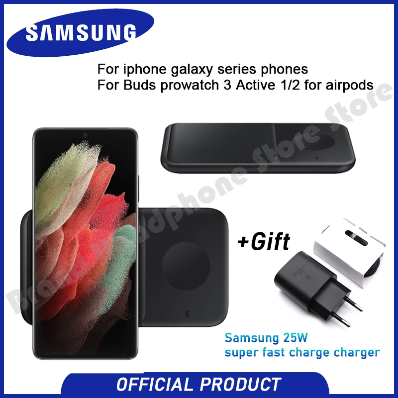 samsung wireless charging pad Original Genuine Samsung 2 in 1 Wireless Charger EP-P4300 For Galaxy iPhone Series Phones For Buds Series Earbuds Galaxy Watch samsung wireless charger trio