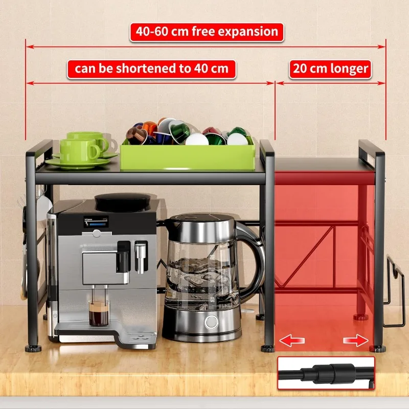 Extendable Microwave Oven Rack - Adjustable Kitchen counter shelf, 2 Tier Microwave Stand (L15.7~23.6" xW12.8 xH17.7) 5