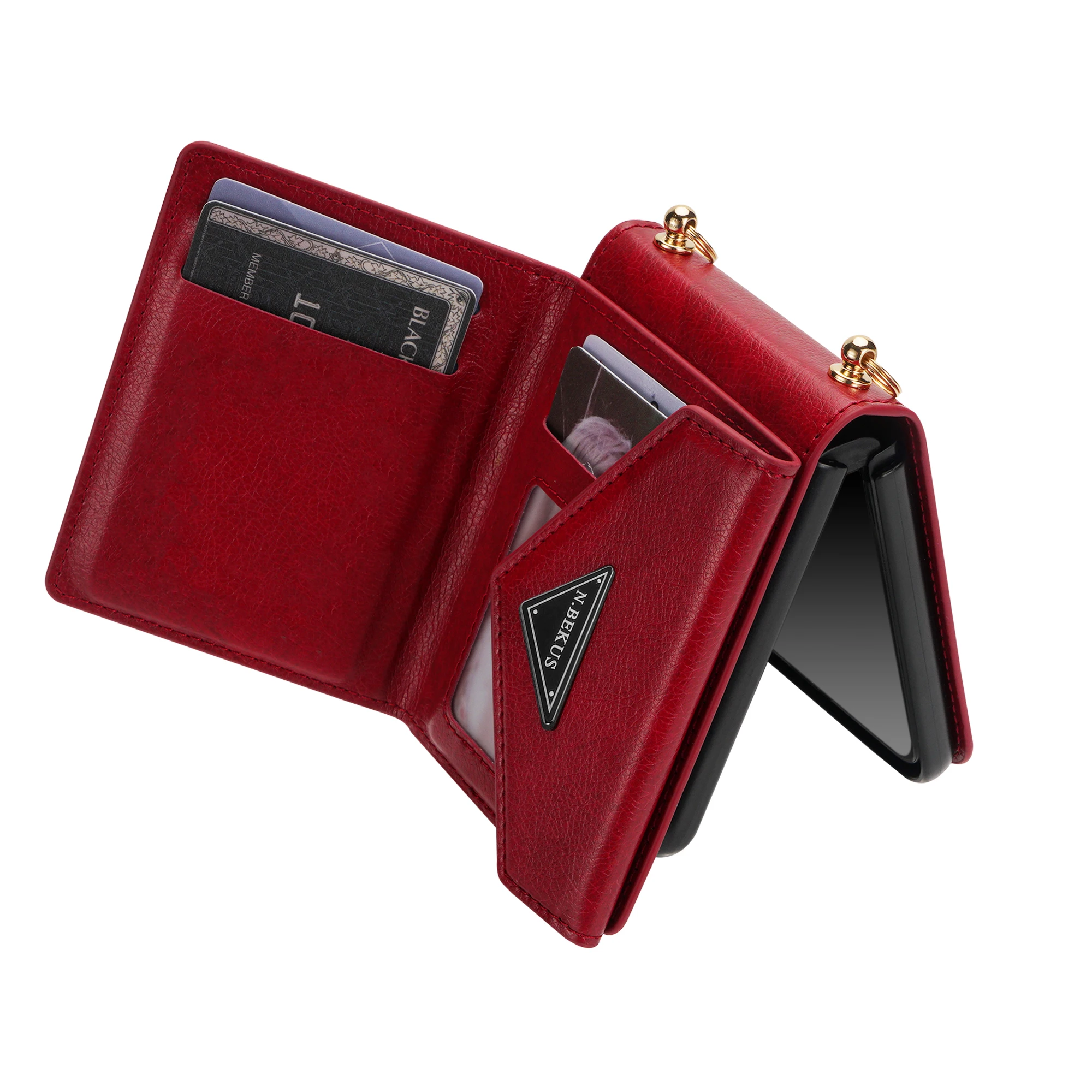 Elegant Crossbody Leather Wallet Phone Case with Card Slots and Lanyard Strap
