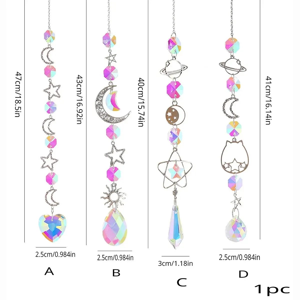 Crystal Hanging Decoration 1 Pc Galaxy Stars Moon Crystal Hanging Sun Light Catcher For Outdoor Garden Home Bedroom B & B Wall AB Colour