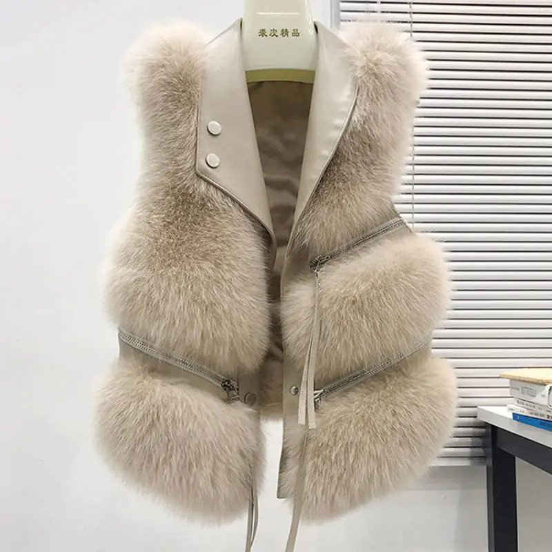 

Vest Women's Short Fur Coat Slim Fit Fashion Autumn and Winter 2024 Splicing Faux Fox Hair