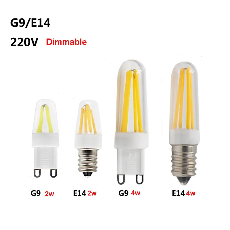 Description Picture 2 of item10pcs G9 E14 LED Filament Lamp 2W 4W Dimmable COB Tungsten Wire Ceramic PC Cover Pendant Chandelier  Crystal lamp bulb 220V 110V