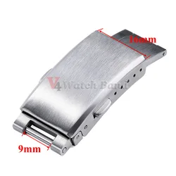 Luxury Metal Buckle - Solid Stainless Steel Watch Band Clasp Accessories - 9x16mm (Silver - no logo)