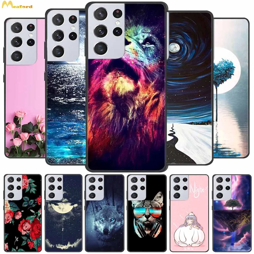 Per Samsung S21 Custodia Ultra 5G Cover Morbida In Silicone Nero Per Samsung Galaxy S21 Custodie Ultra 5G Stampa S21Ultra Tpu Coque