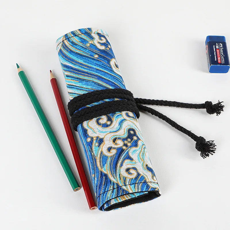 Japan Style Cotton Linen Pencil Case Handwork Storage Pencils Roll Wrap Holder Organizer For Colored Pencils School Stationery