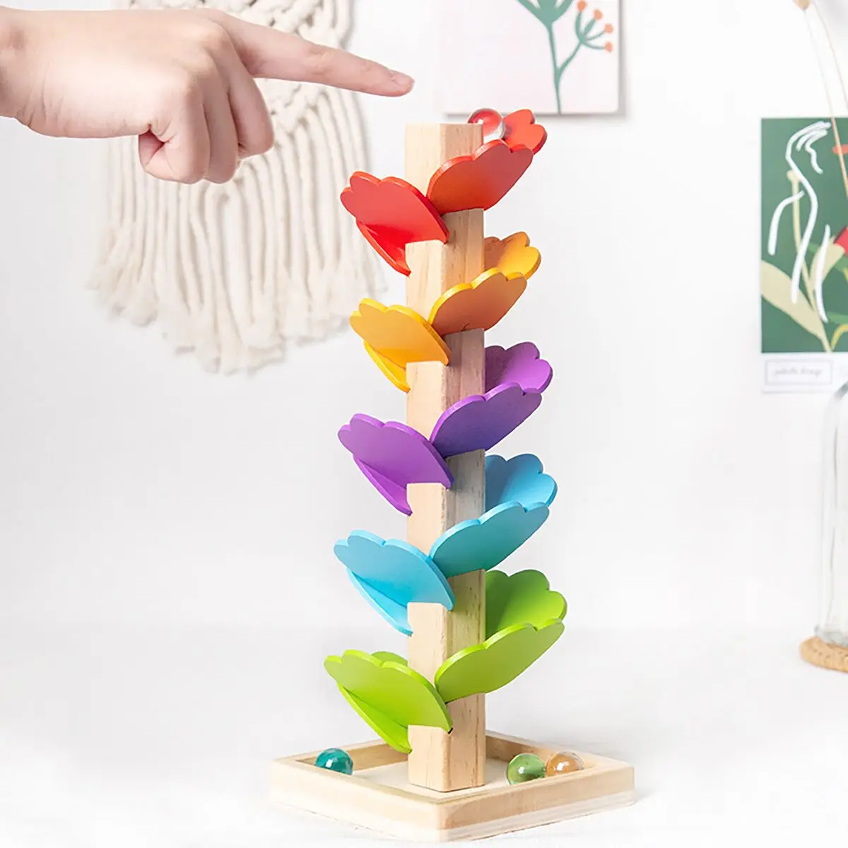 Children's music tree toys, wooden beads, rainbow petals, puzzle building blocks, early education, falling leaves, rolling balls 3