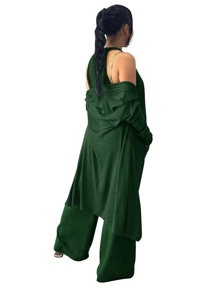 Wmstar Three Piece Set Women Wholesale Sexy Sleeveless Top Long Sleeved Coat Wide Leg Pants 2025 Summer Vacation Outfit