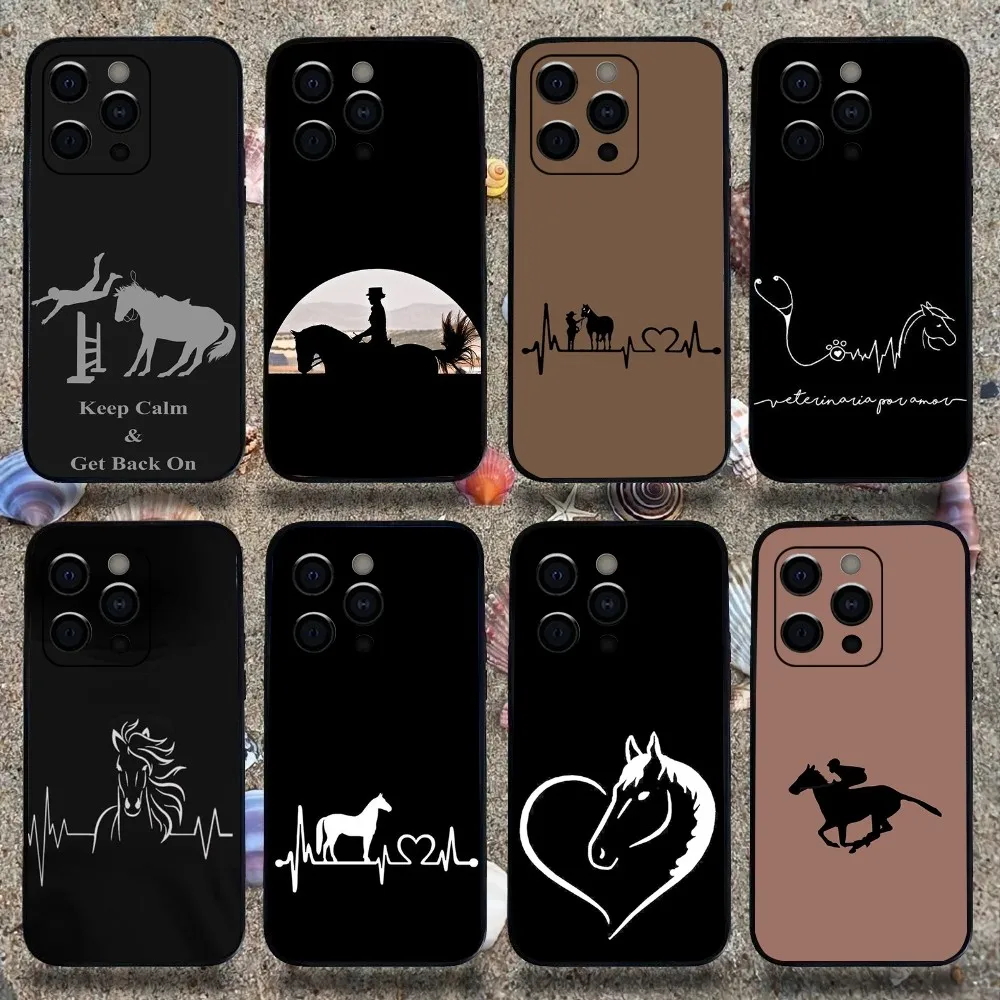 Horse Heartbeat Phone Case For Apple iPhone 15,14,13,12,11,Pro,X,XS,Max,XR,Plus,Mini Soft Black Cover