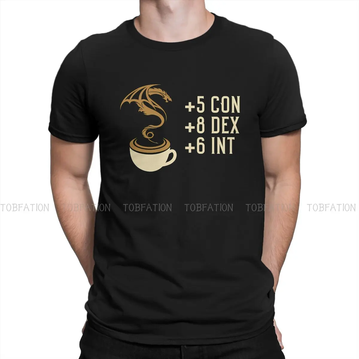 

DnD Game Newest TShirt for Men Coffee Stats for Roleplaying Round Collar Basic T Shirt Hip Hop Gift Clothes Tops 6XL