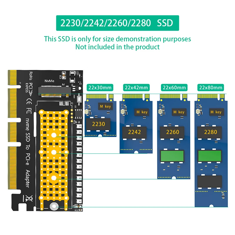 3528 다채로운 플래시 LED 지지대 포함 라이저 카드, M2 SSD 어댑터, M.2 NVME-PCI Express X4 X8 X16, 2230 2242 2260 2280 M2 NVME SSD