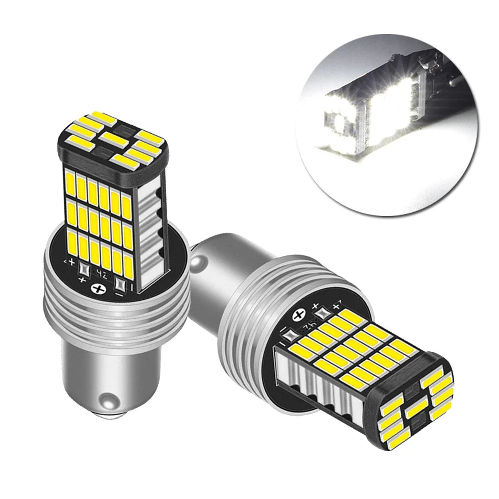 

2Pcs Car Turn Signal Light Reverse Brake Light Auto Brake Reverse Parking Lamps P21W 1156 BA15S LED Bulbs 4014 LED White