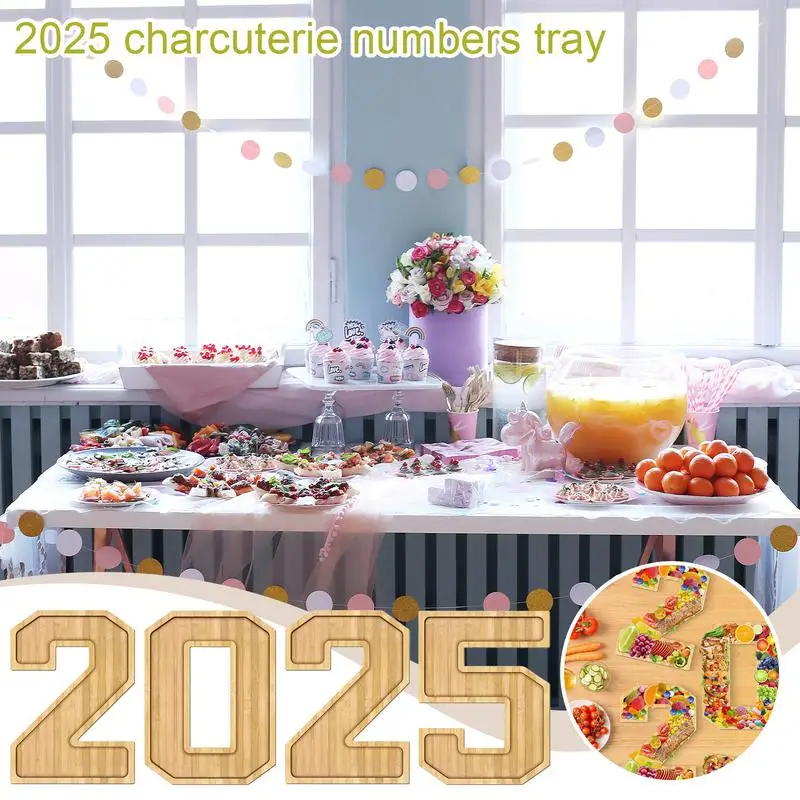 2025 Number Charcuterie Board Box Wooden Food Tray 2025 Number Set Grad Decorations Snack Trays Graduation Party Supplies Cake 3