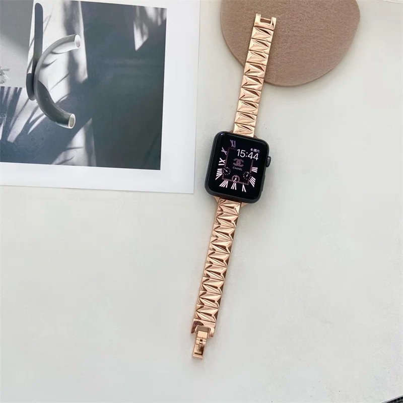 

Geometric Pattern Stainless Steel Strap for Apple Watch Series 7 6 5 4 SE 3 2 1 Woman Metal Watch Wristband for iWatch design