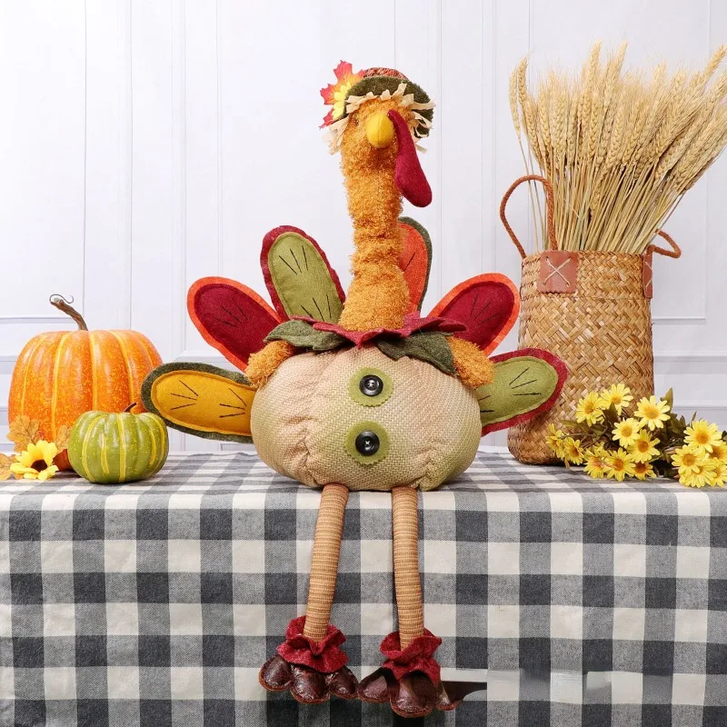 

Plush Dolls Cute Thanksgiving Turkey Doll Retractable Harvest Festival Faceless Toy Decoration Creative Present for Childrens