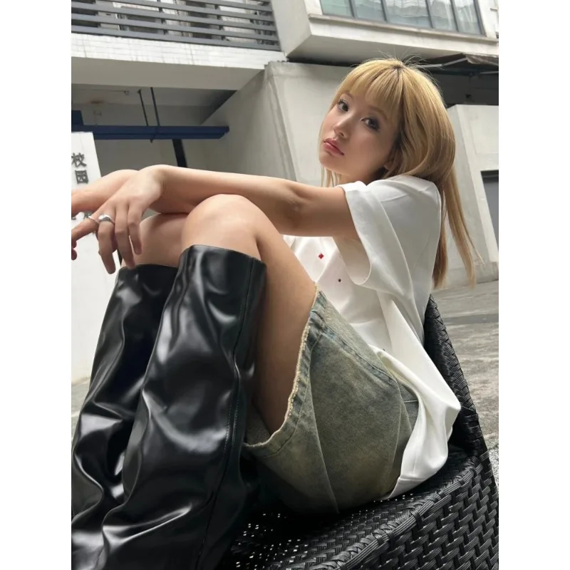 S-4XL Denim Shorts Women Chic Leisure Streetwear High Waist Korean Style Summer Knee Simple Comfortable Students Clothing New