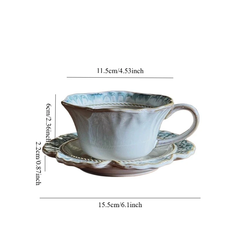 French Vintage Coffee Cup Ceramic Niche Design Relief Afternoon Teacup with Dessert Plate Home Water Cups Kitchen Drinkware