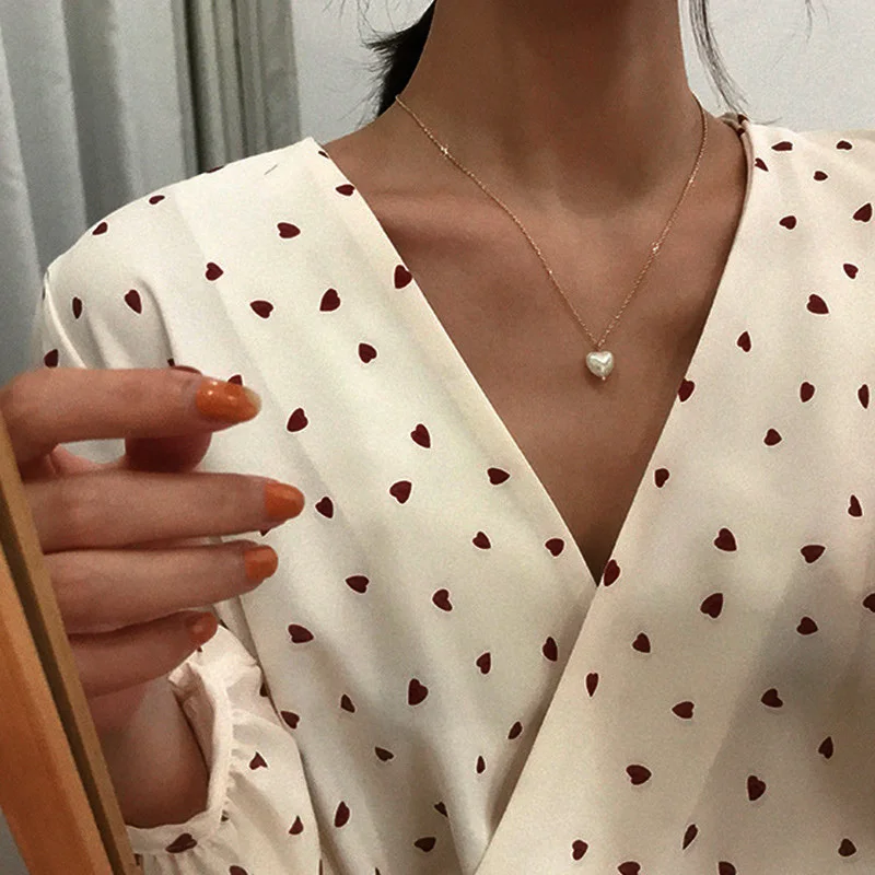 Tanio Koreański moda perła serce naszyjnik dla kobiet 2022 Trend sklep