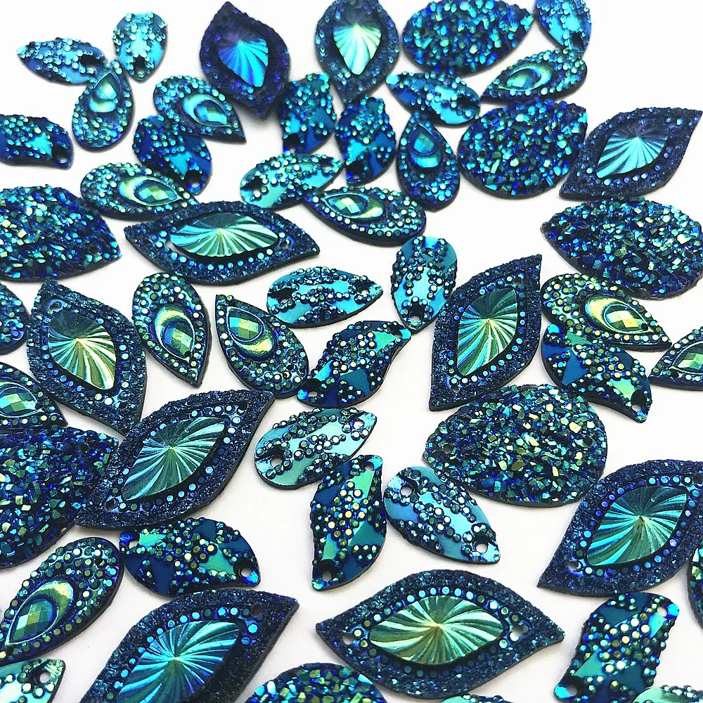 

Mixed Shapes Blue Gems Sew On Resin Rhinestones Crystal Buttons for Crafts Wedding Dress Decorations 160 PCS